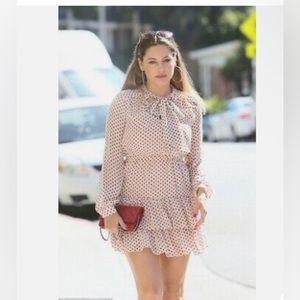 BEBE Bebe Dress Chiffon Mini Ruffled Lined Bow Pink Black Polka Dot